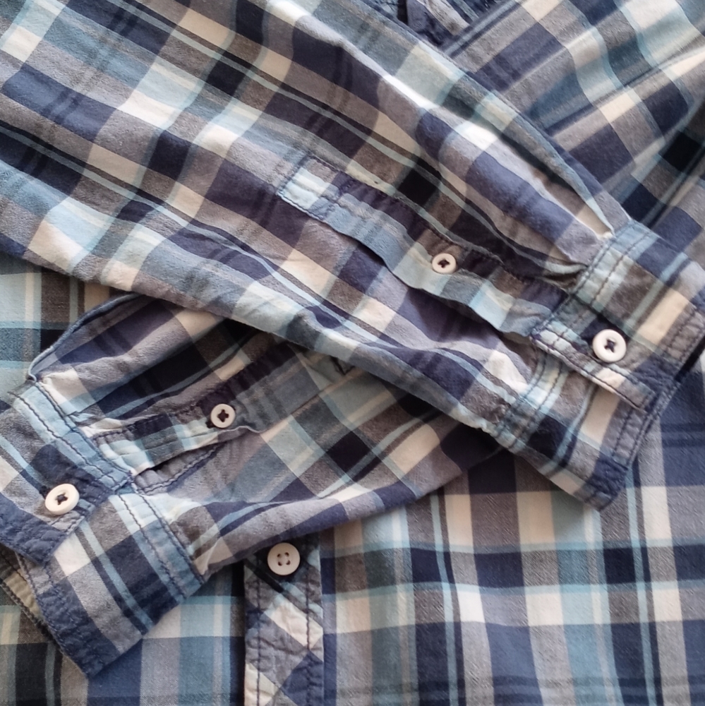 Cherokee Boys Plaid Long Sleeve Button-Down Shirt.Size XL(16 /18).Blue, White. - Picture 11 of 11